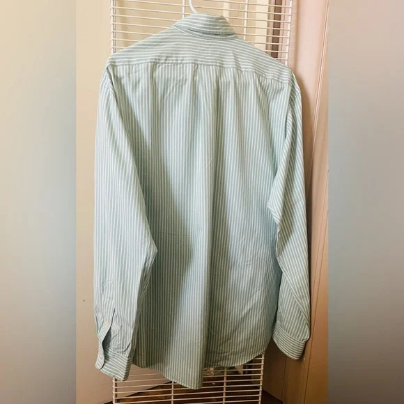 Ralph Lauren Polo Golf Custom Fit Mint Green&White Striped Shirt College Wear - Picture 2 of 5